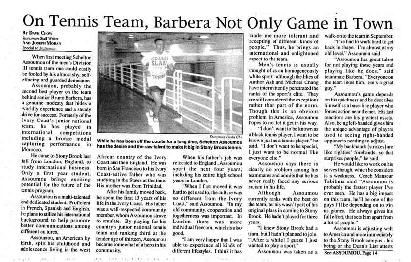 On Tennis Team, Barbera Not Only Game in Town