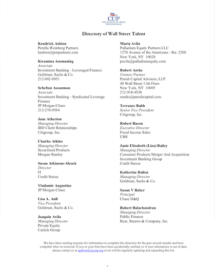 Wall Street Directory Talent