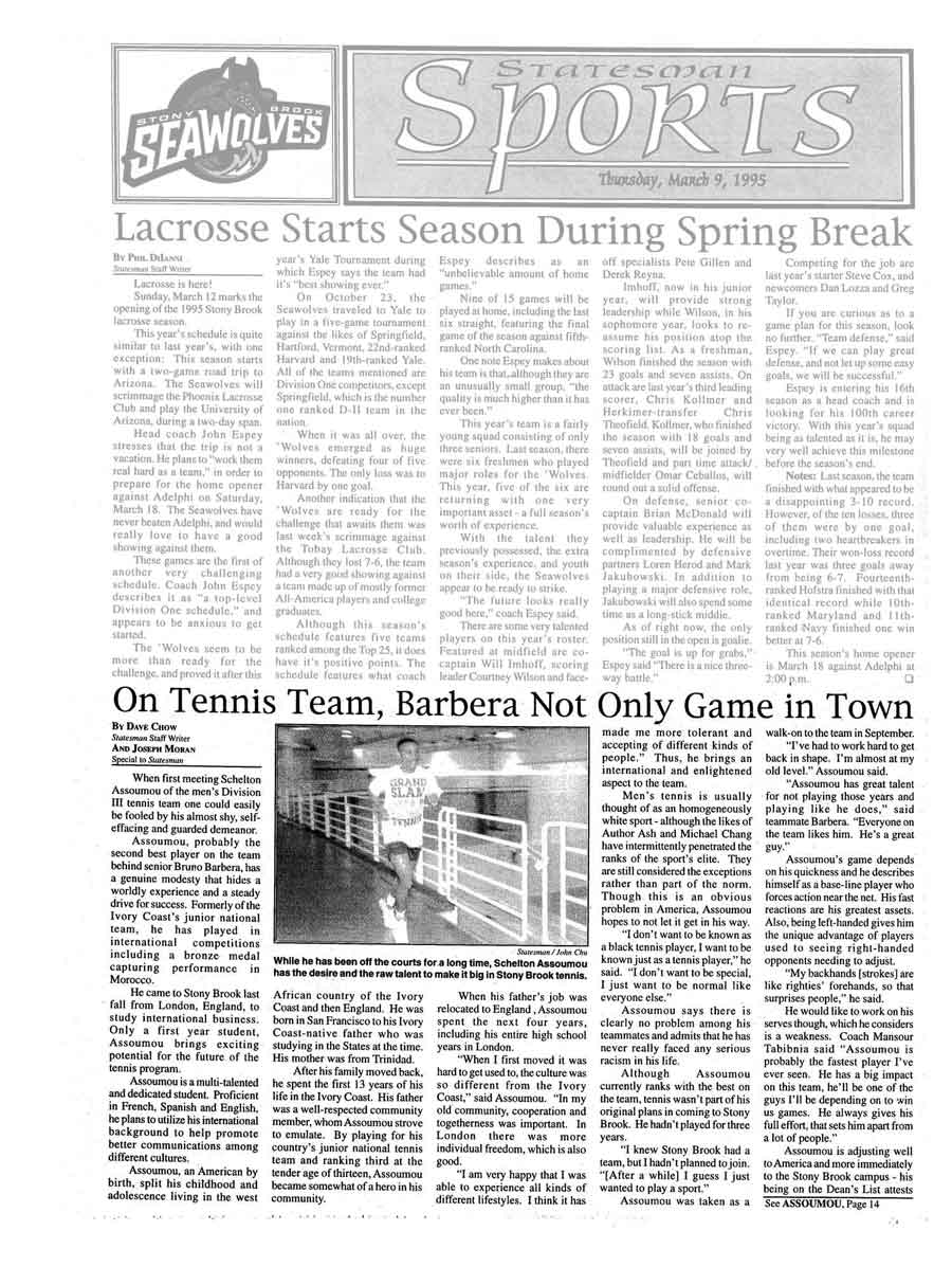 On Tennis Team, Barbera Not Only Game in Town